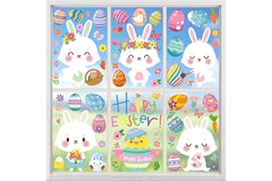 Auzesto 174Pcs Easter Bunny Window Clings Decorations, Double Sided Easter Window Static Stickers Happy Easter Flower Egg Window Decals for Home Office Classroom Easter Spring Party Decorations