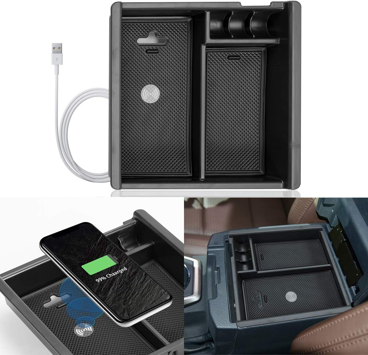 ROCCS Wireless Charger Center Console Insert Organizer Tray for Tacoma 2016 2017 2018 2019 2020 2021