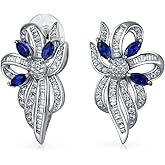 Vintage Victorian Holiday Style Cocktail Wedding Bridal Clear Blue Ribbon baguette Cubic Zirconia CZ Bow Drop Stud Earrings For Women Silver Plated