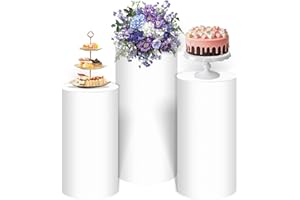 NODERLOYA Round Cylinder Pedestal Stands,White PVC Cylinder Pedestal Stands Display Stand Dessert Table Display Pillars for Wedding, Birthday, Banquet, Anniversary Celebration Decoration (Cylinder-WH-3)