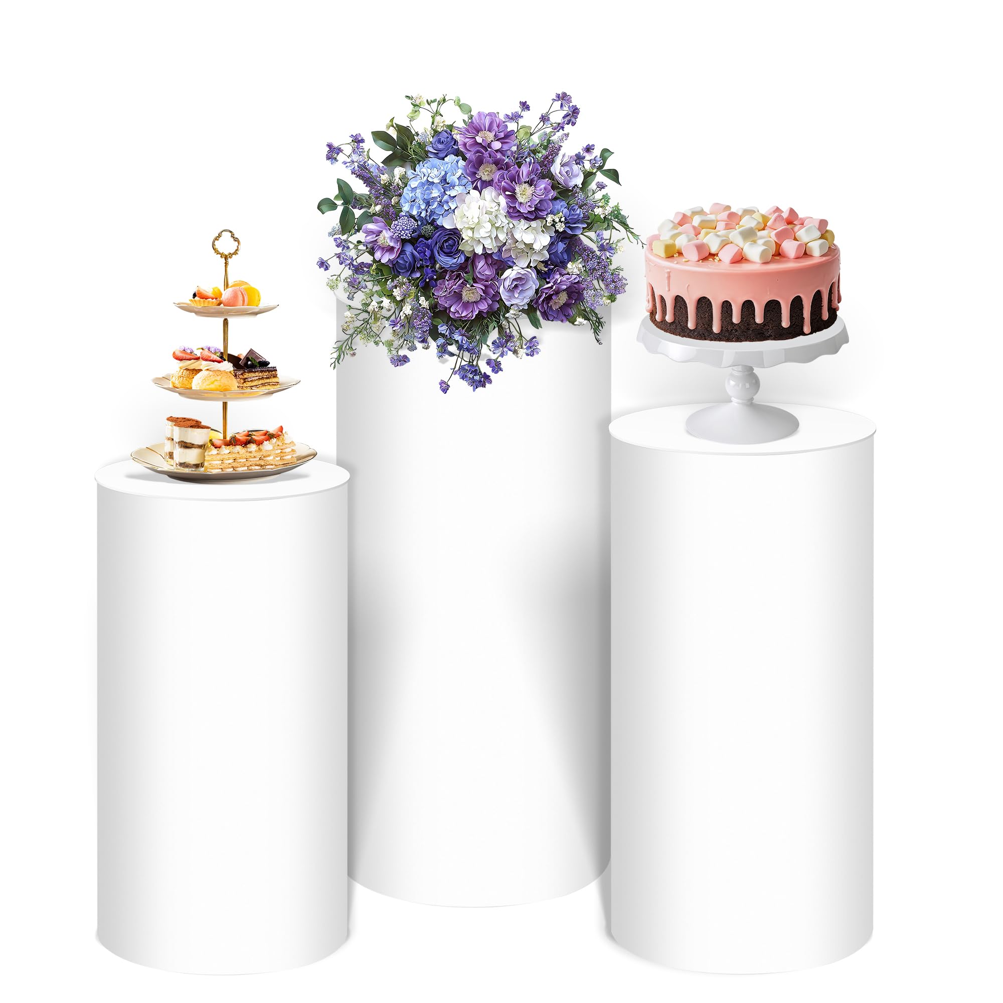 Photo 1 of **The description and photo are for reference only.**Round Cylinder Pedestal Stands,White PVC Cylinder Pedestal Stands Display Stand Dessert Table Display Pillars for Wedding, Birthday, Banquet, Anniversary Celebration Decoration (Cylinder-WH-3)