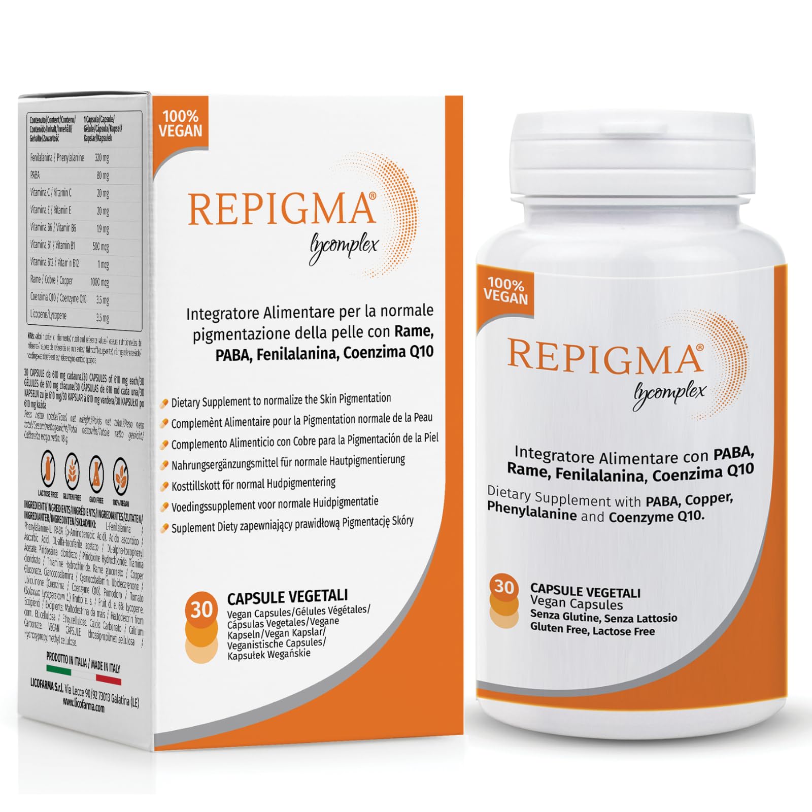 Repigma Lycomplex - Health Supplement to Support the Treatment of Vitiligo and White Spots on the Skin - Pack of 30 CPS