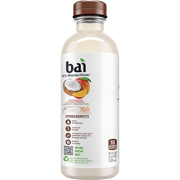 BAI ANTIOXIDANT INFUSED WATER BEVERAGE, MADAGASCAR COCONUT MANGO, WITH VITAMIN C AND NO ARTIFICIAL SWEETENERS, 18 FLUID OUNCE BOTTLE, 6 PACK