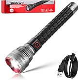 Arrow Rechargeable IPX7 Flashlights 12000 Lumens with 6 Lighting Modes | Memory Function, IPX7 Waterproof, Zoomable LED Flash Light with Dual Power Design, USB-C Input Output for Outdoor Emergency