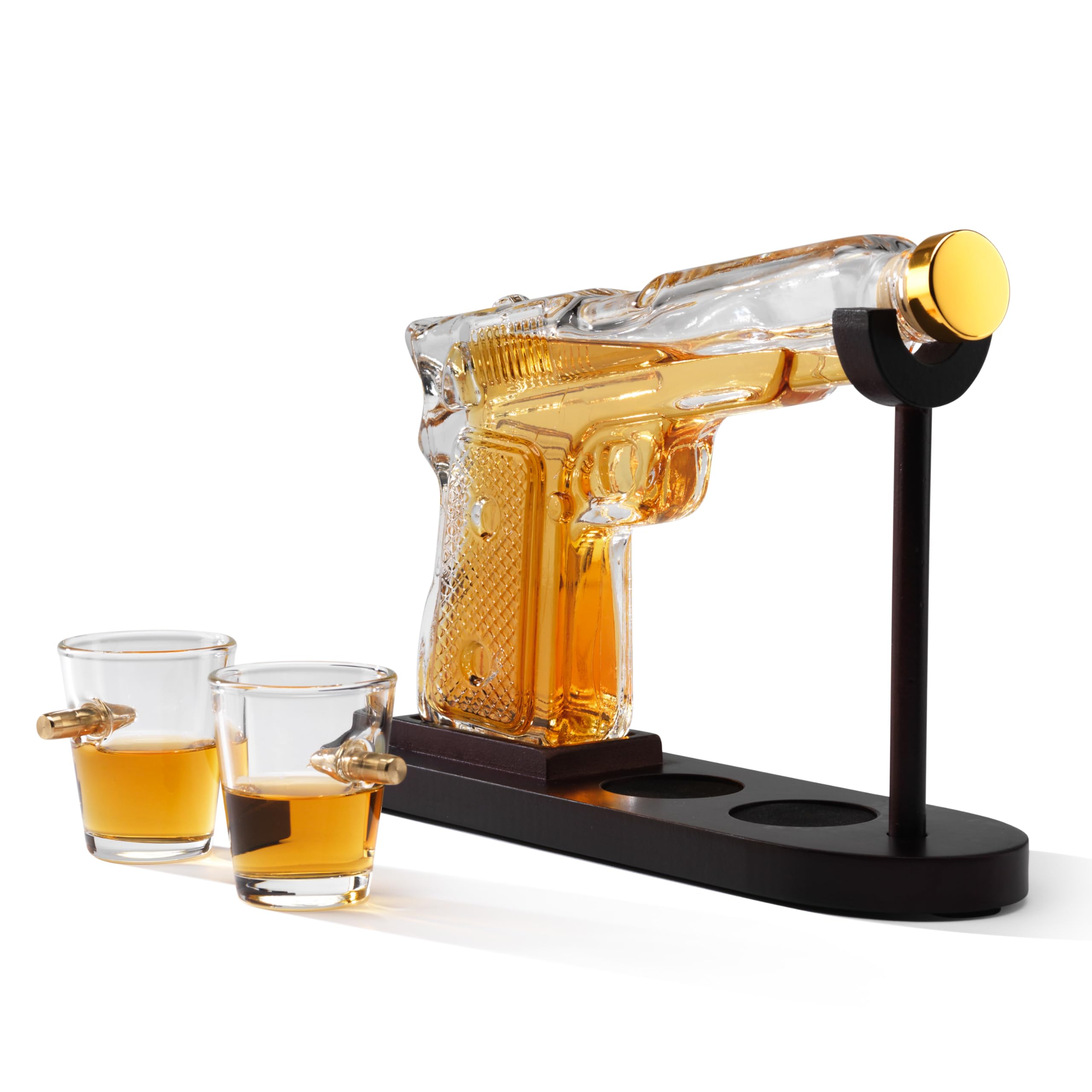 Connoisseur Creations Glass Pistol Gun Decanter and Bullet-in-Glass Shot Glasses