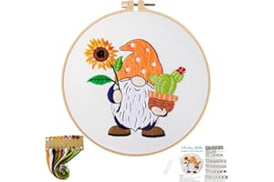 Nuberlic Sunflower Embroidery Kit for Beginners, Full Set of Stamped Gnome Cross Stitch Kit for Adults Including Threads, Hoops and Instruction