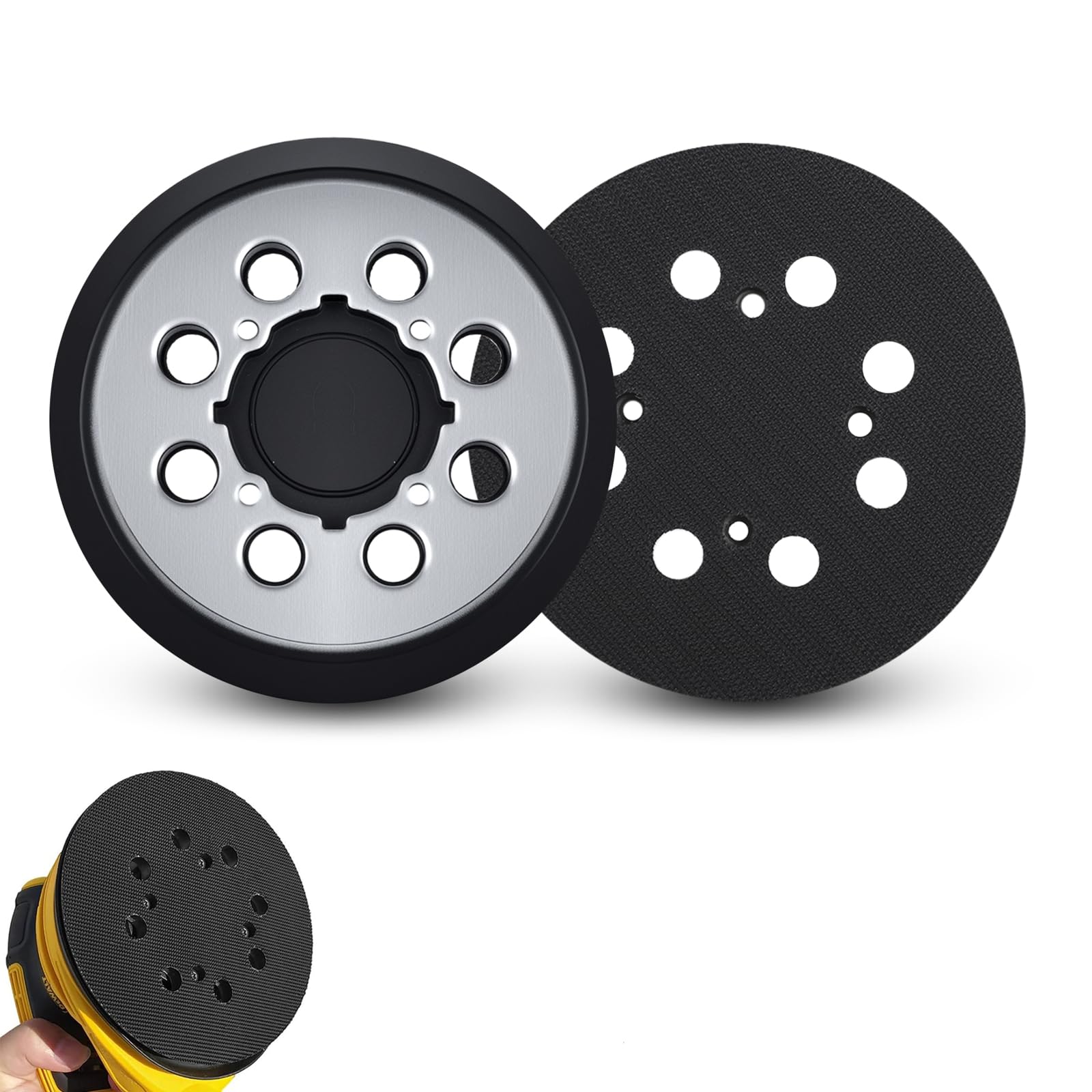 Photo 1 of 2 Pack Sander Replacement Pad for Dewalt, 5-Inch 8 Holes Hook and Loop Aluminum Alloy Orbital Sander Replacement Pad for DWE6421/6421K, DWE6423/6423K, DCW210B, DWE64233, N329079