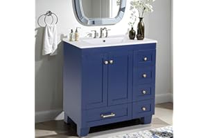 30 Inch Blue Solid Wood Bathroom Vanity with Single Ceramic Sink, Compact Bathroom Cabinet Featuring Soft-Close Drawers, Mode