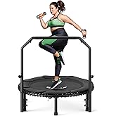 BCAN BT2 450/550LBS Mini Rebounder Trampoline for Adults with Bar, Fitness Trampoline with Bungees, Adjustable Handle, Stable & Quiet, Indoor Outdoor, Whole-Body Workout & Relaxation at Home-40IN/48IN