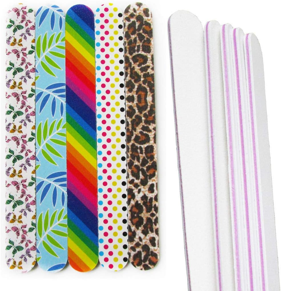 10pcs Nail Files Double Sided Durable Emery Board Nail Art Manicure Pedicure Nail File 100 180 Sanding Grit Manicure Sticks (SET37D)