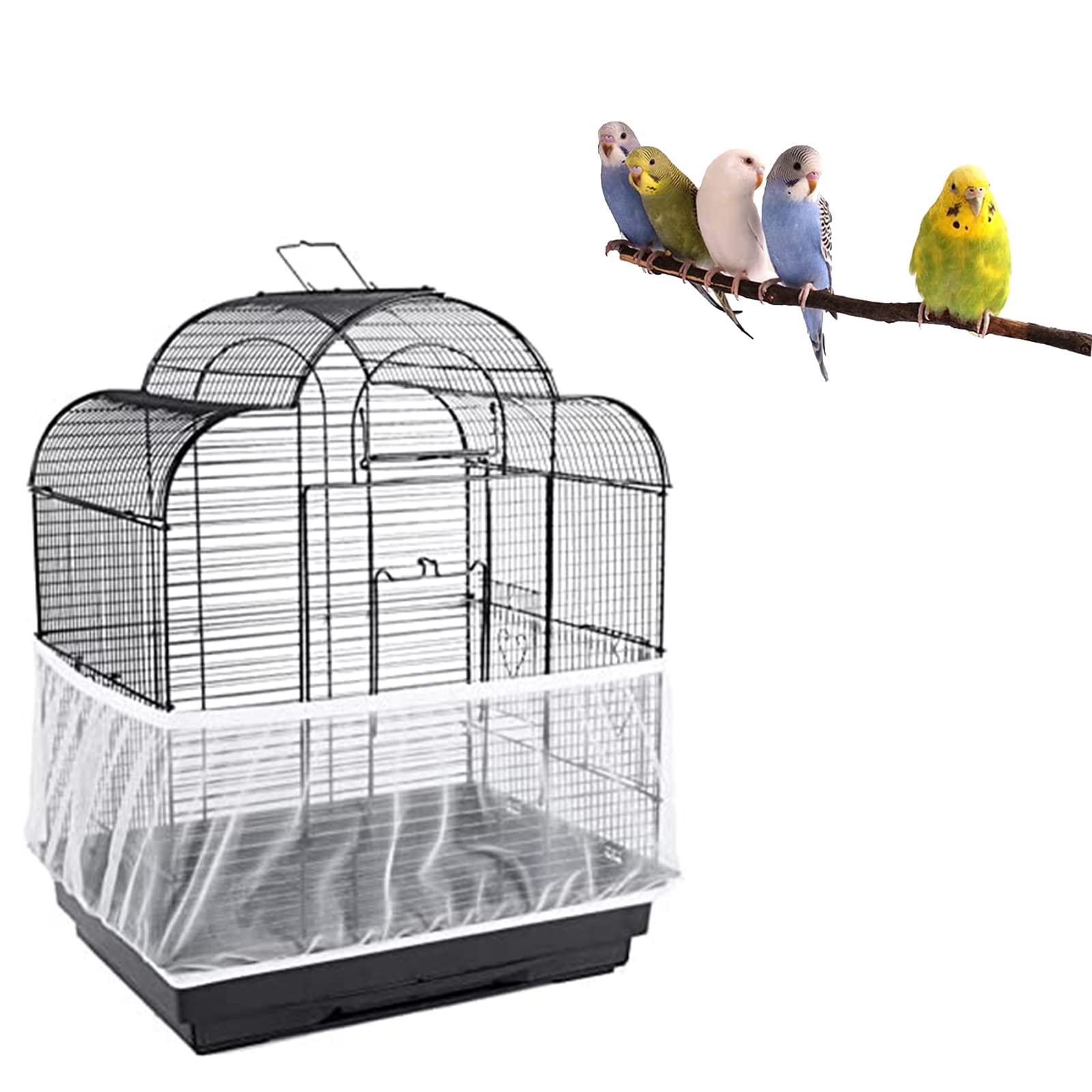 Kiuiom Bird Cage Cover, Bird Cage Seed Catcher, Protective Net for Bird Cage, Mesh Seed Catcher Adjustable Circumference 88-166 cm, Parrots Nylon Net for Round Square Cage Birds Parrot Pet