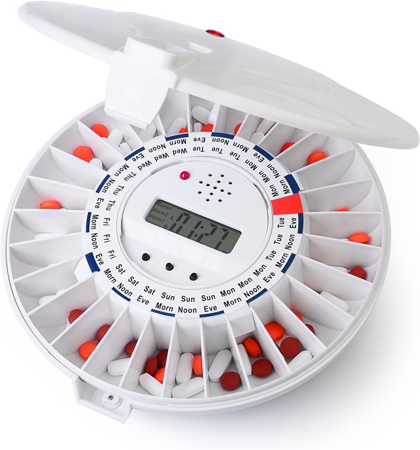 LiveFine Automatic Pill Dispenser, 28-Day Electronic Medication Organizer with Alerts, Flashing Light and Safety Latch - Dispenses Prescriptions Up to 6 Times Per Day - Solid White Lid: Health & Personal Care