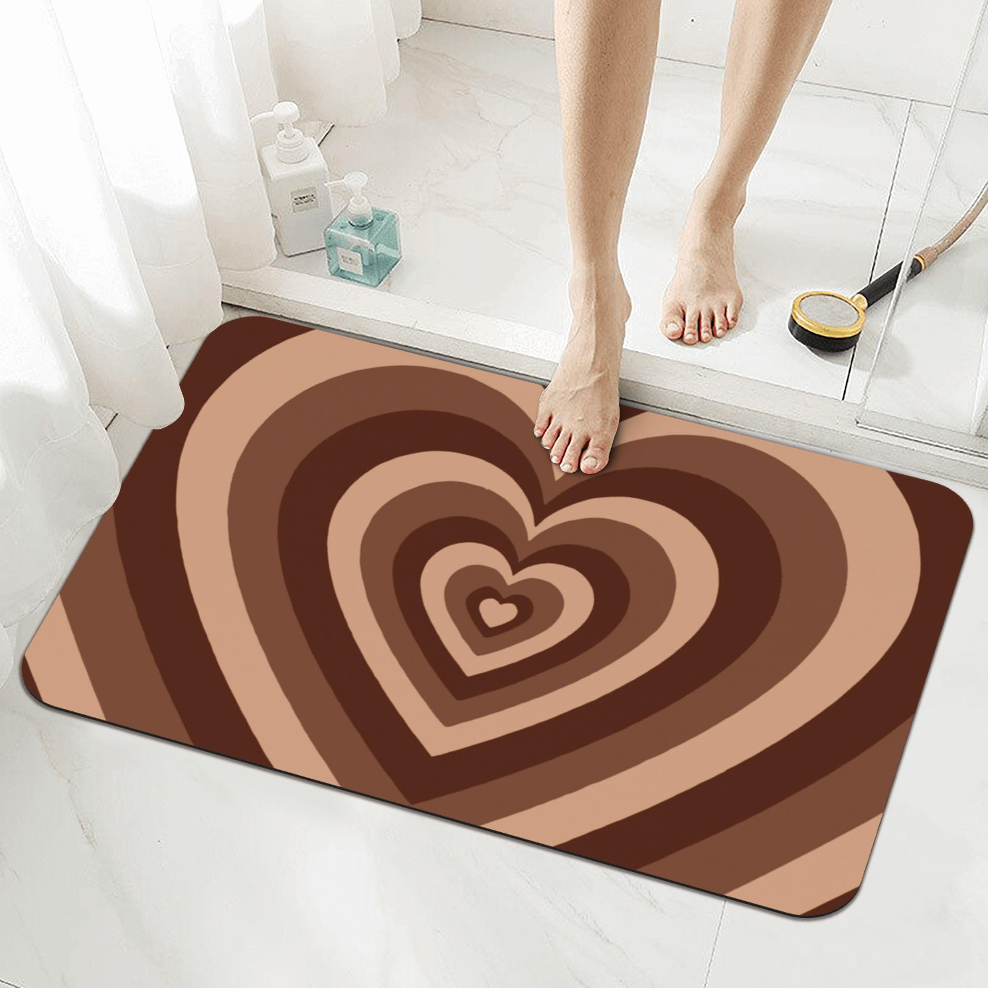 Photo 1 of Kitolwo Heart Bath Mat Quick Dry Absorbent Non Slip Heart Bath Rugs for Bathroom Floor, Tub,Shower,Sink, 20"×31.5"?Brown?