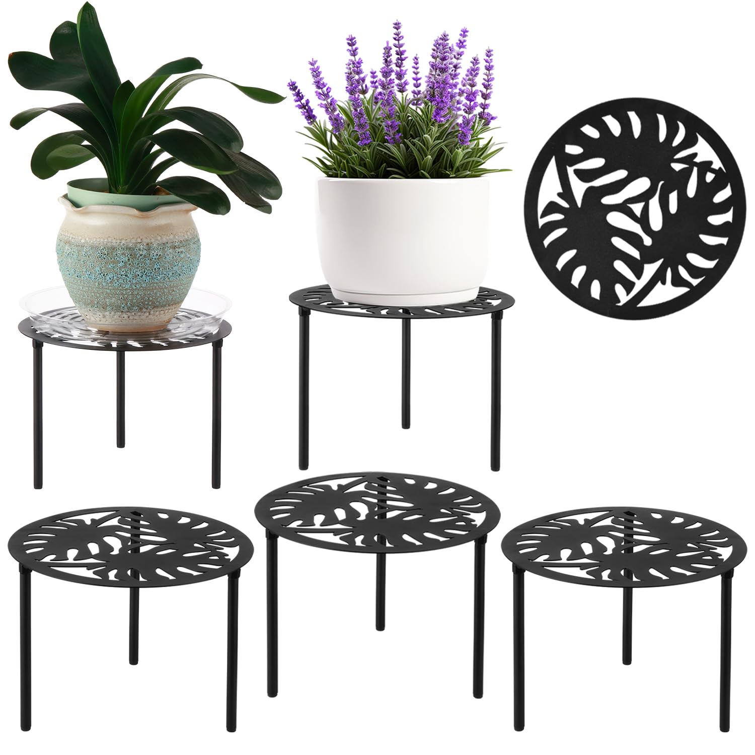Photo 1 of 5-Pack 12” Heavy-duty Metal Plant Stands Large Flower Pot Holder for Indoor Outdoor Rust-proof Iron Potted Planter Stand Modern Round Corner Stand Shelf for Living Room Patio Garden Yard Black