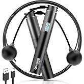 Bisonbody Smart Jump Rope with Bluetooth App &amp; Counter, Black | 2 in 1 Skipping rope with 3m Classic Cord, Tracks Jumps &amp; Calories, Rechargeable, Fitdays+ App Compatible, Type-C Charging
