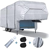 RVMasking RV 5th Wheel Cover with Adhesive Repair Patch, Ripstop Waterproof Camper Cover Fits 40'1"-43'6"L RV 5th Wheel Campe