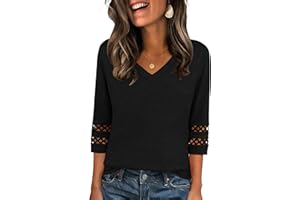 isermeo 3/4 Length Eyelet Sleeve Womens Tops Dressy Casual Blouses V Neck T Shirts Summer Work Clothes 2026 Trendy S-XXL