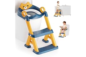 BONBAY Potty Training Seat, Toddler Toilet Seat With Steps, 2 In 1 Toddler Potty Training Toilet With Splash Guard, Anti-Slip Step Stool Soft Mat, Adjust High Potty Seats For Toddlers Kids Boys Girls