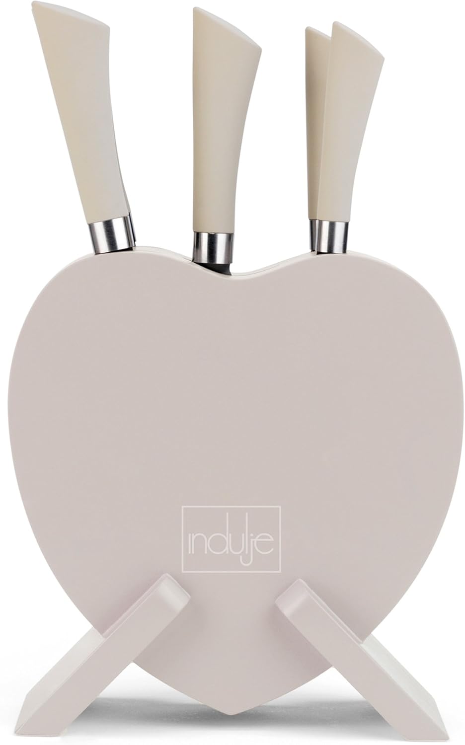 Indulje BW04395 5 Piece Knife Set with Heart Shaped Knife Block, Grey