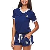 U.S. Polo Assn. Womens Rolled Short Sleeve Shirt and Lounge Pajama Shorts Sleepwear Set