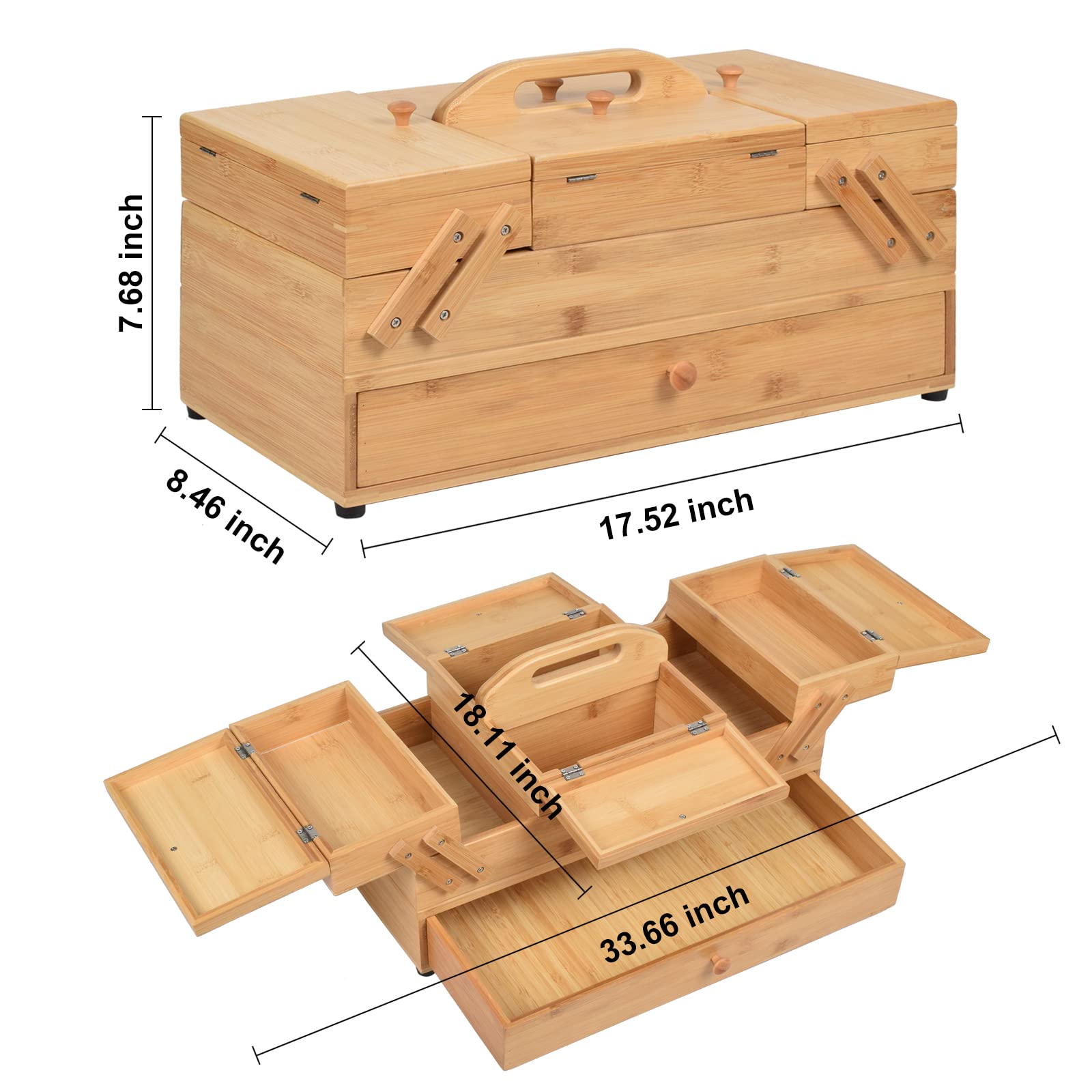 Adolfo Design Wooden Sewing Box Organizer for Sewing Supplies,Sewing Crafting Hobby Storage Box, 3 Tier Drawers for Craft Tools, Needles Assorted