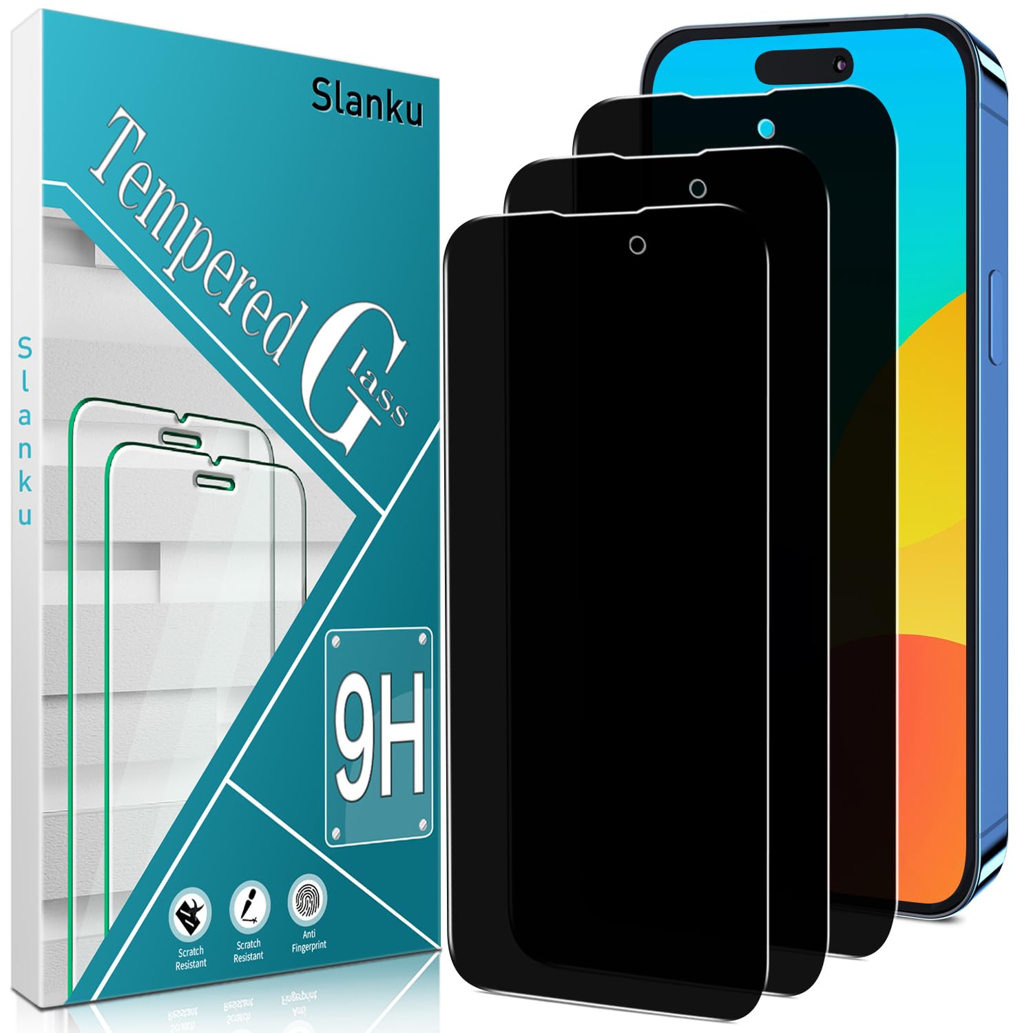 Slanku 3 Pack for iPhone 14 Pro Max Privacy Screen Protector, 6.7-Inch, Full Coverage, 9H Tempered Glass Film, Anti Spy, Anti Scratch, NO Bubbles, Easy To Install
