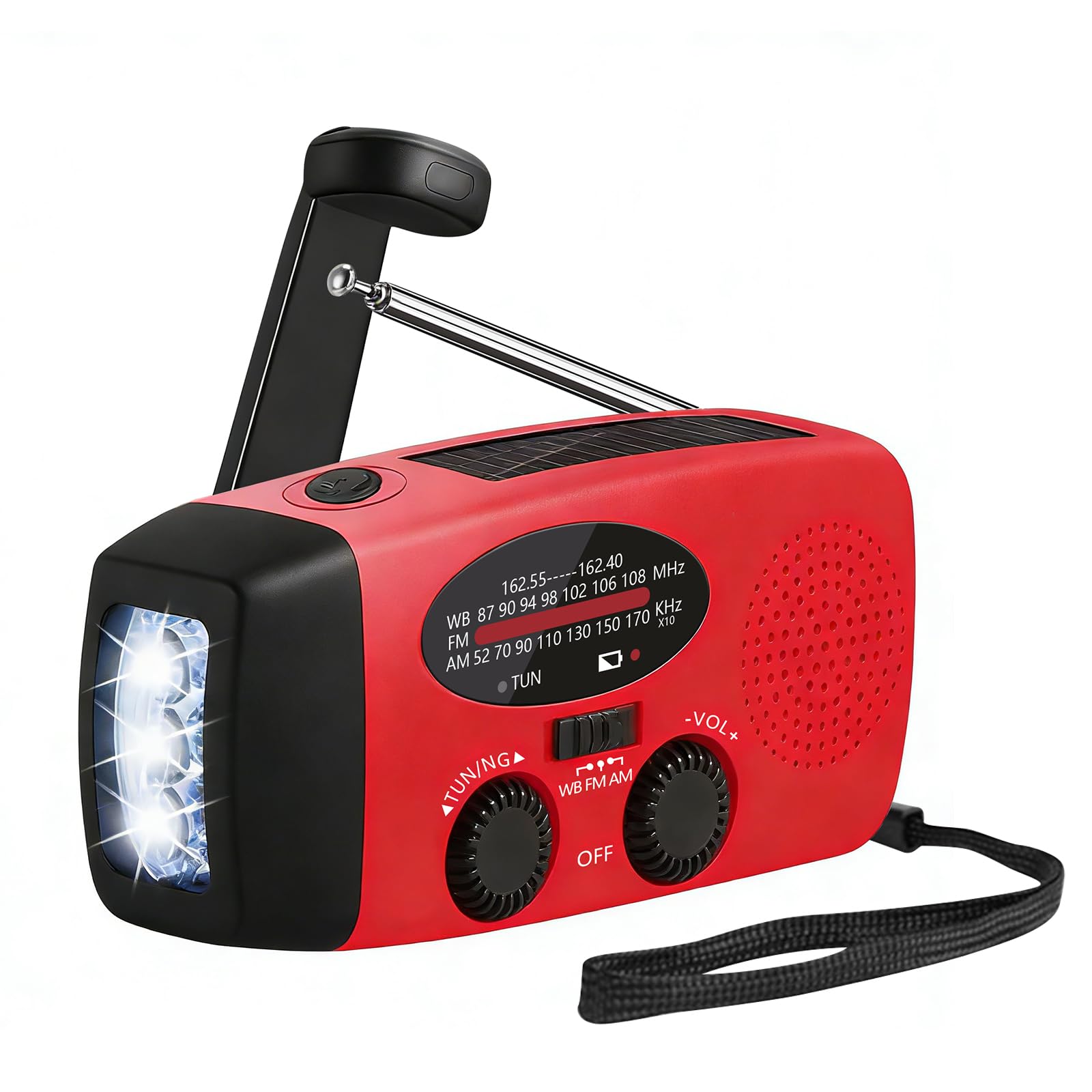 Emergency Wind Up Radio with Rechargeable USB Phone Charger/3-LED Flashlight Torch/AM/FM/Weather/Portable Solar Hand Crank Radio for Household and Outdoor Camping, Hiking, Travel