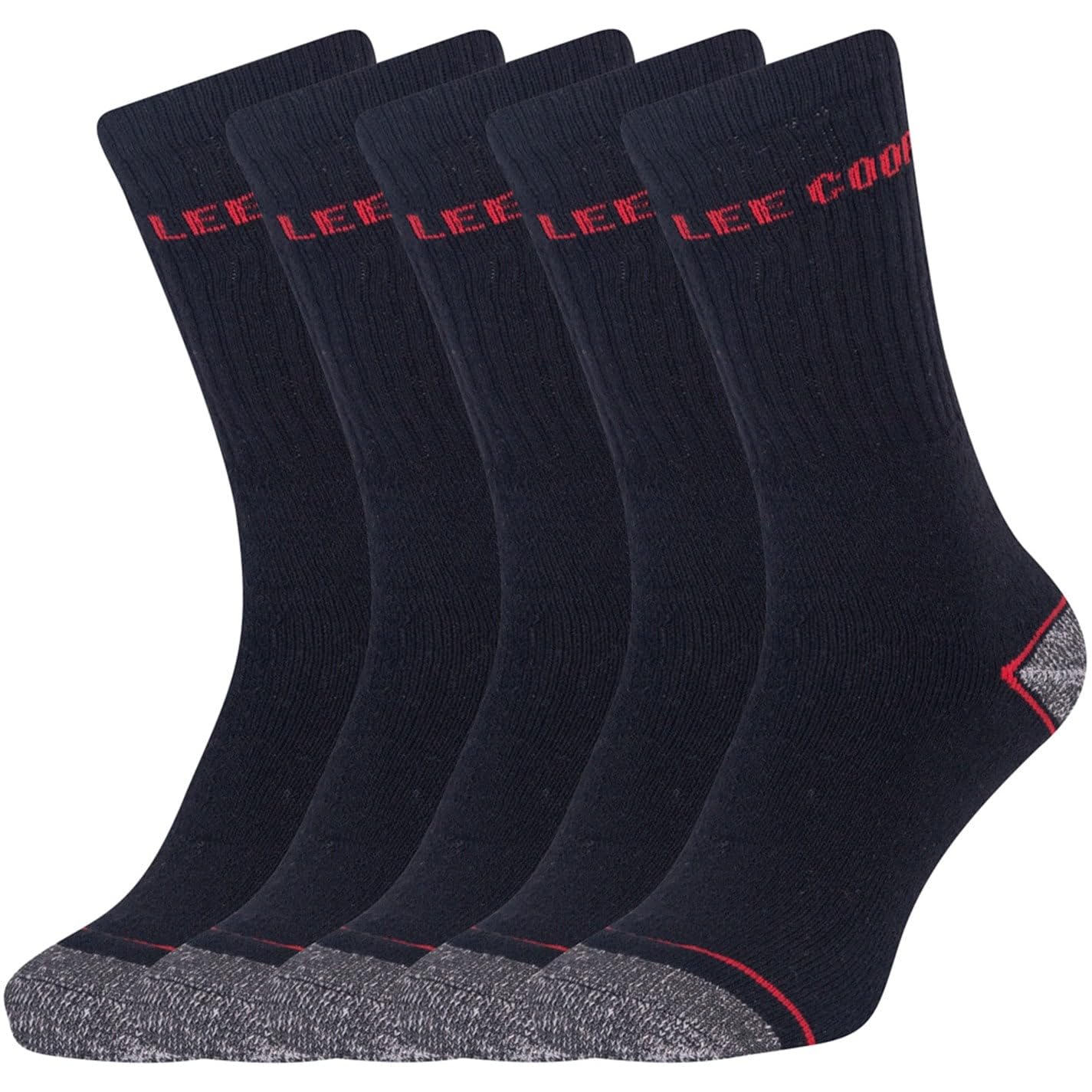 Lee Cooper Men's Padded Heavy Duty Work Socks Multipack Breathable Socks Black/Red, Size 6-11, 5 Pack