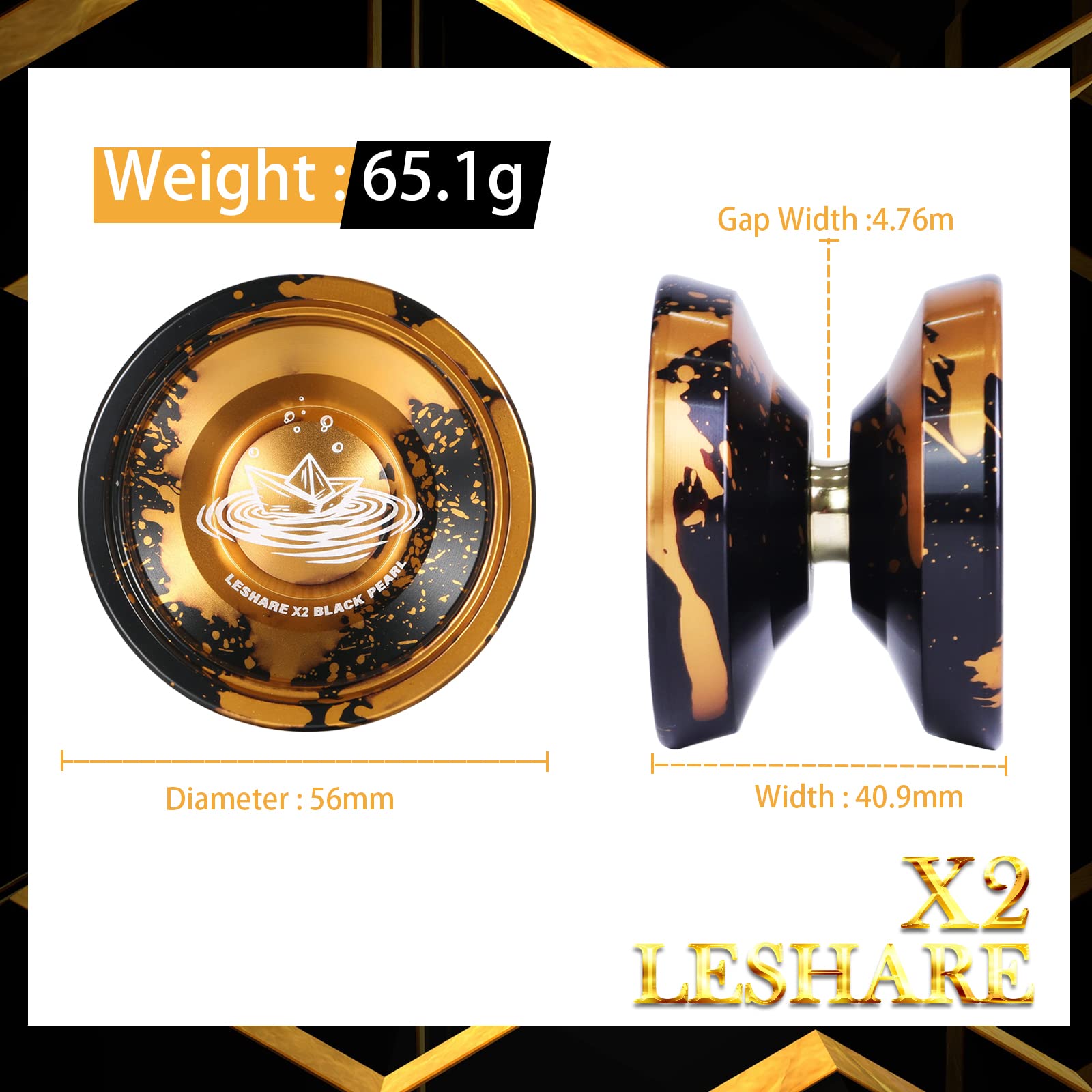 LESHARE X2 Dual-Mode Yoyo for Advanced Players & Kids Beginners - Convertible Unresponsive/Responsive Bearings, Gloves, 5 Strings-Black Gold