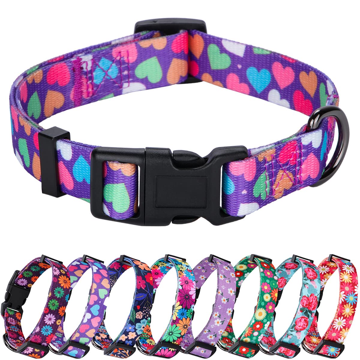 Rhea Rose Girl Dog Collars Spring Cute Heart Pattern Lovely Print Purple for Medium Dogs — image 1