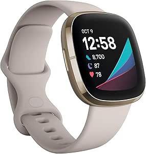 Fitbit Sense Advanced Smartwatch with Tools for Heart Health, Stress Management &amp; Skin Temperature Trends, White/Gold, One Size (S &amp; L Bands Included)