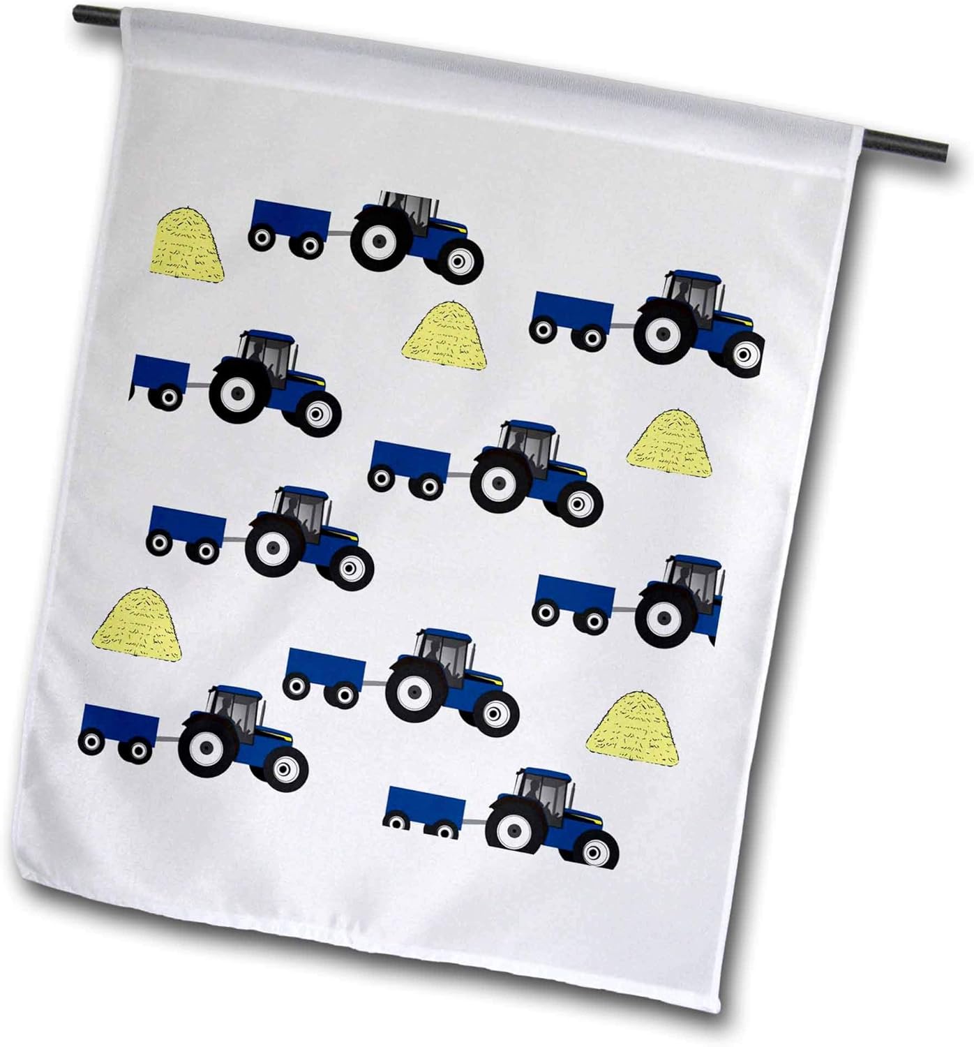 3dRose Lens Art by Florene - Toss Patterns - Image of Blue Tractor and Yellow Hay Repeat Pattern - 12 x 18 inch Garden Flag (fl_300688_1)