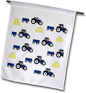 3dRose Lens Art by Florene - Toss Patterns - Image of Blue Tractor and Yellow Hay Repeat Pattern - 12 x 18 inch Garden Flag (fl_300688_1)