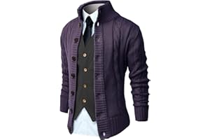 NITAGUT Mens Long Sleeve Stand Collar Cardigan Sweaters Button Down Cable Knitted Sweater