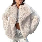 Ainangua Womens Faux Fur Coat Shaggy Oversized Lapel Button Fuzzy Ladies Jackets Warm Winter Outfits(Beige,L)