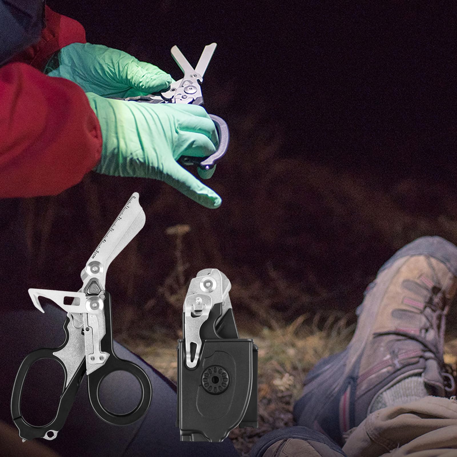 Trauma Schere Multitool Rettungsschere mit 6 Praktischen Funktionen Faltbare Scherenzange aus Edelstahl - Ideal für Professionellen Einsatz Im Rettungsdienst Oder Alltägliche Aufgaben 3