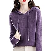 NIAIRKE Womens Cashmere with Pullovers,Winter Casual Knitting Hoodie Fashion Sweater,Fall Drawstring Thick Sweater