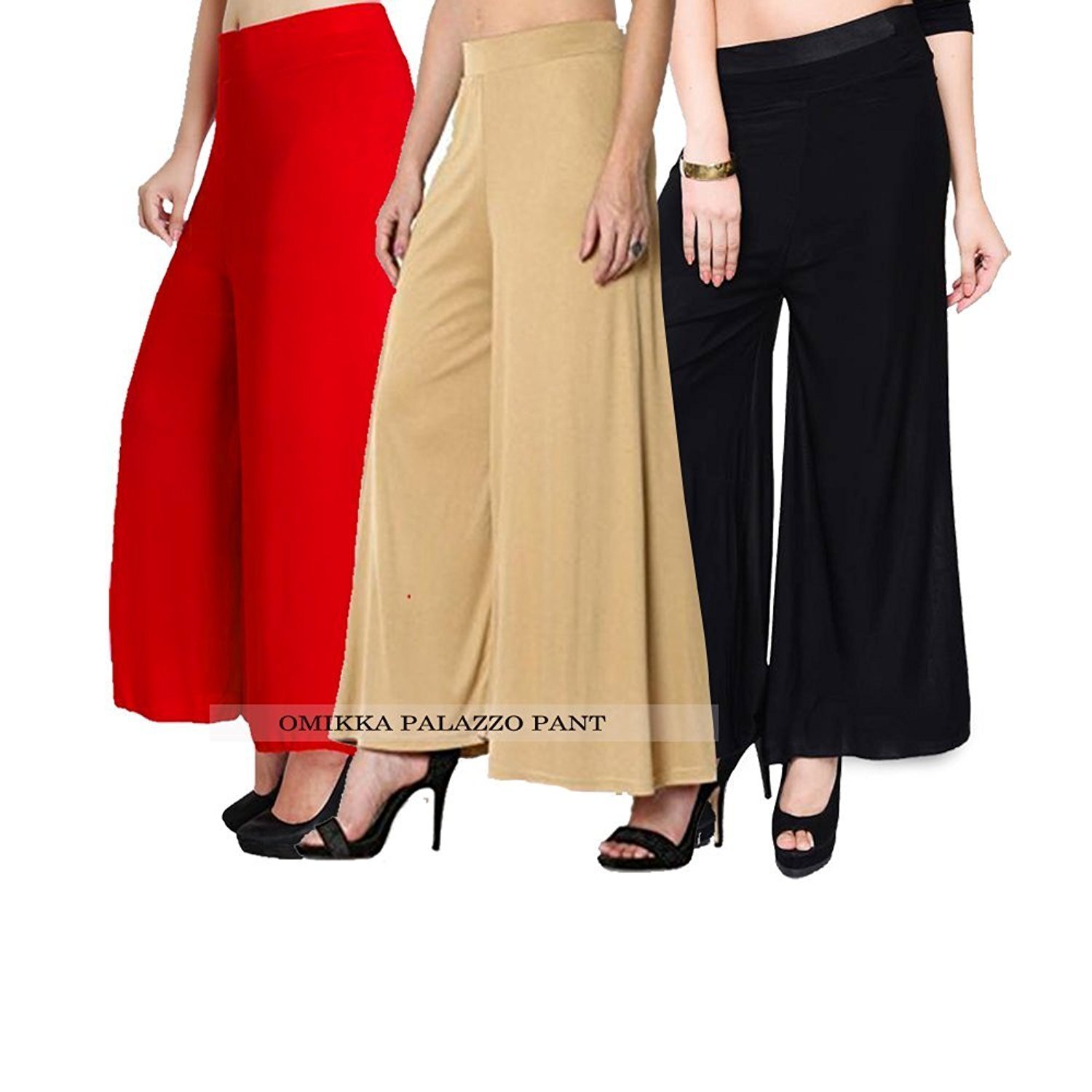 omikka comfort fit malia lycra plain palazzo pant pack of 2 (free size)