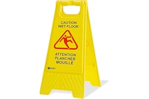 Berry 60 CM Caution Wet Floor Sign | Bilingual Plastic Floor Warning Sign | Yellow Two Side Foldable Attention Plancher Mouil