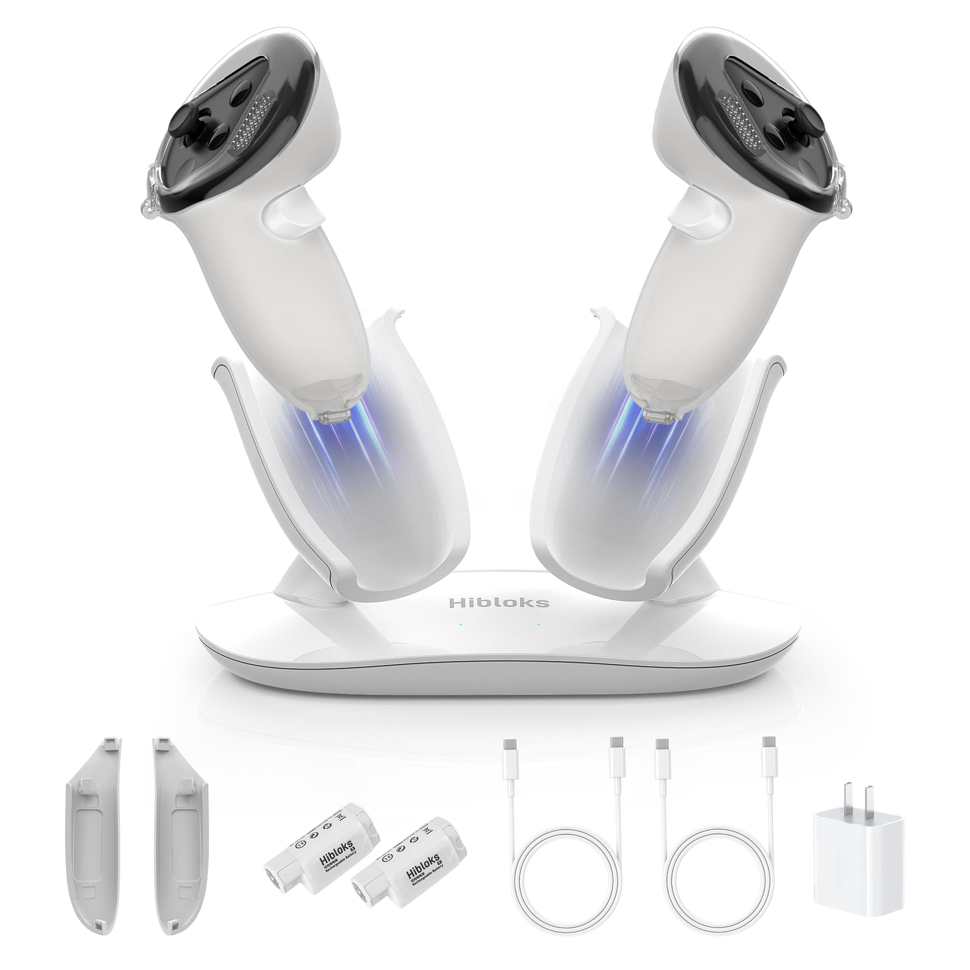 Rcstyle Charging Dock for Meta Quest 3,Oculus Quest 3 Magnetic Wireless Charging Station for Grip Controller with 20W Fast Charging Power Adapter & 2 Rechargeable Batteries & 2 USB-C Cable, White
