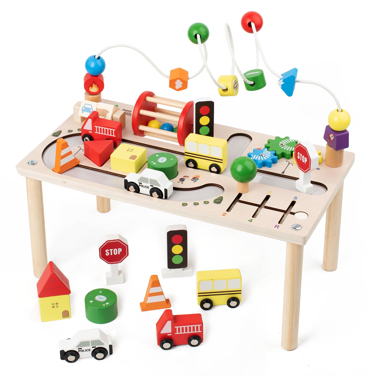 Montessori Activity Table For Toddlers 1-3 - 8-in-1 Wooden Learning Toy With Removable Legs