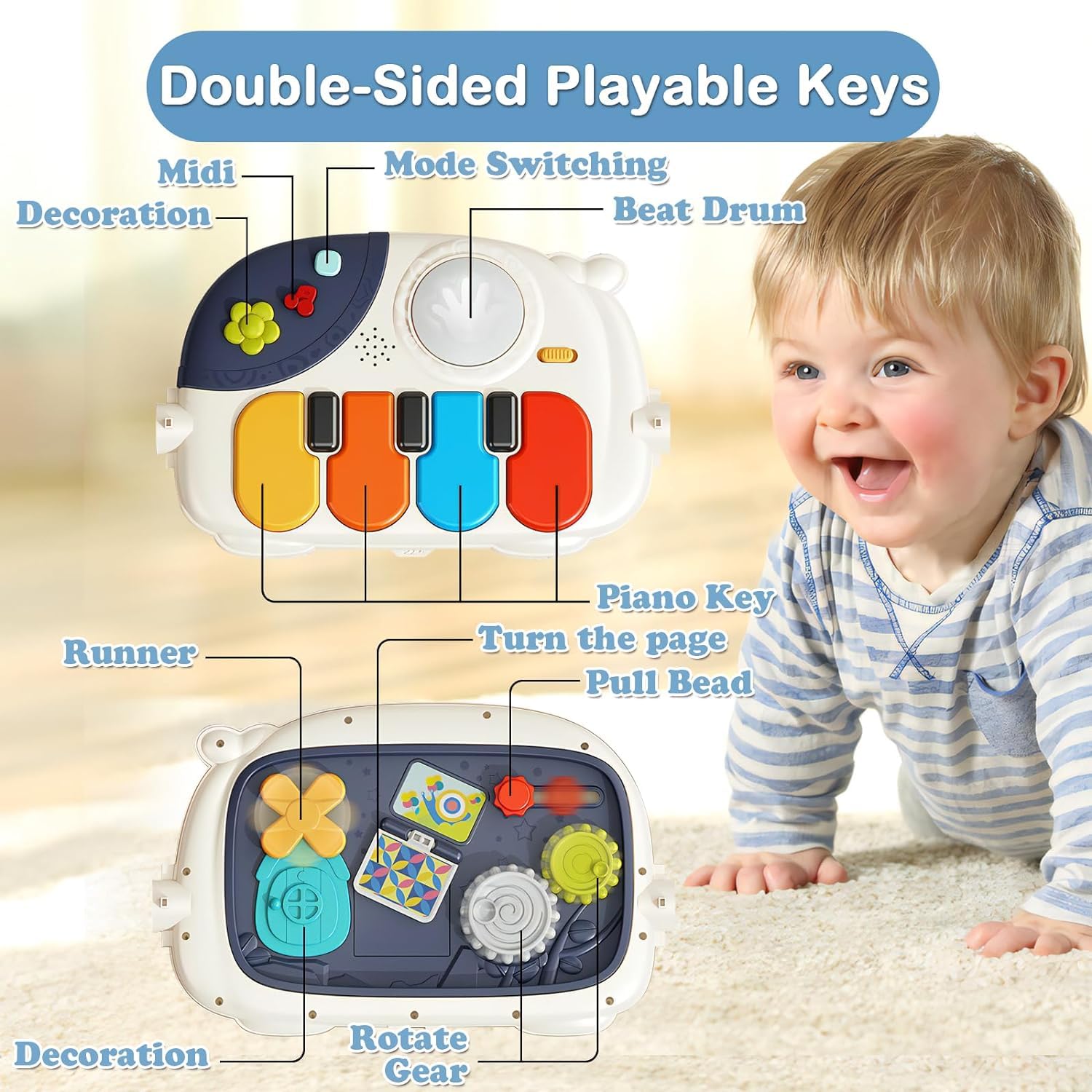 Baby Play Mat Activity Gym, Baby Kick Play Piano Gym Mats Musicial Lights, Tummy Time Toys Mat for Infant Babies Newborn Toddlers Boys Girls.
