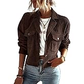 Kwoki Women's Corduroy Jackets Casual Button Down Cropped Shacket Fashion Trendy Crop Top Blazers