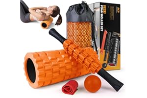 SUBCULTUREPICK 5 in1 Foam Roller Set, Trigger Point Foam Roller, Massage Roller Stick, Massage Ball, Resistance Band for Deep Muscle Massage Pilates Yoga,Fitness Exercise for Whole Body (Orange-Black)