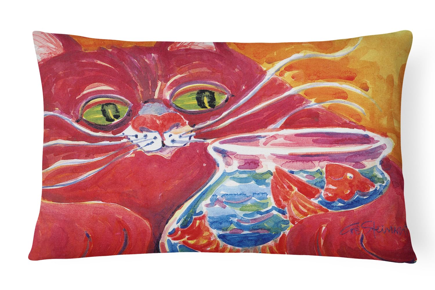 Caroline's Treasures Big Red Cat at the fishbowl Decorative Fabric Pillow — image 1