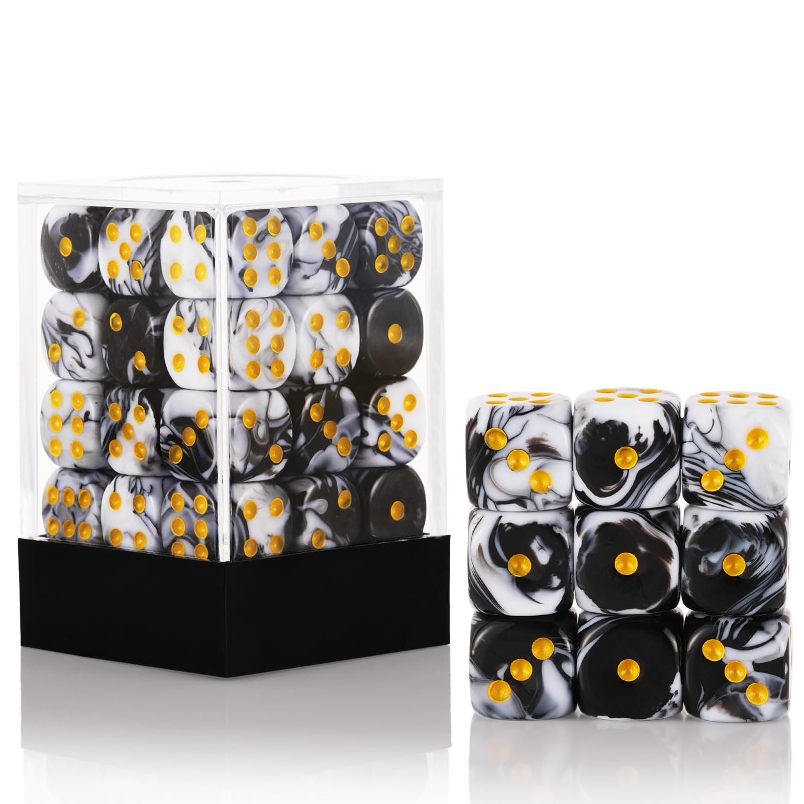 Photo 1 of 36 of Pack 12MM 6 Sided MINI Dice Set,Two Colours D6 Game Dice Set, 6 Sided Standard Dices for Yahtzee, Bunco or Teaching Math,with Portable Plastic Box(White+Black)