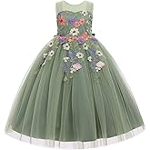 IDOPIP Embroidery Flower Girl Lace Dress for Kid Wedding Pageant Formal Communion Gown Princess Bridesmaid Maxi Tulle Dresses