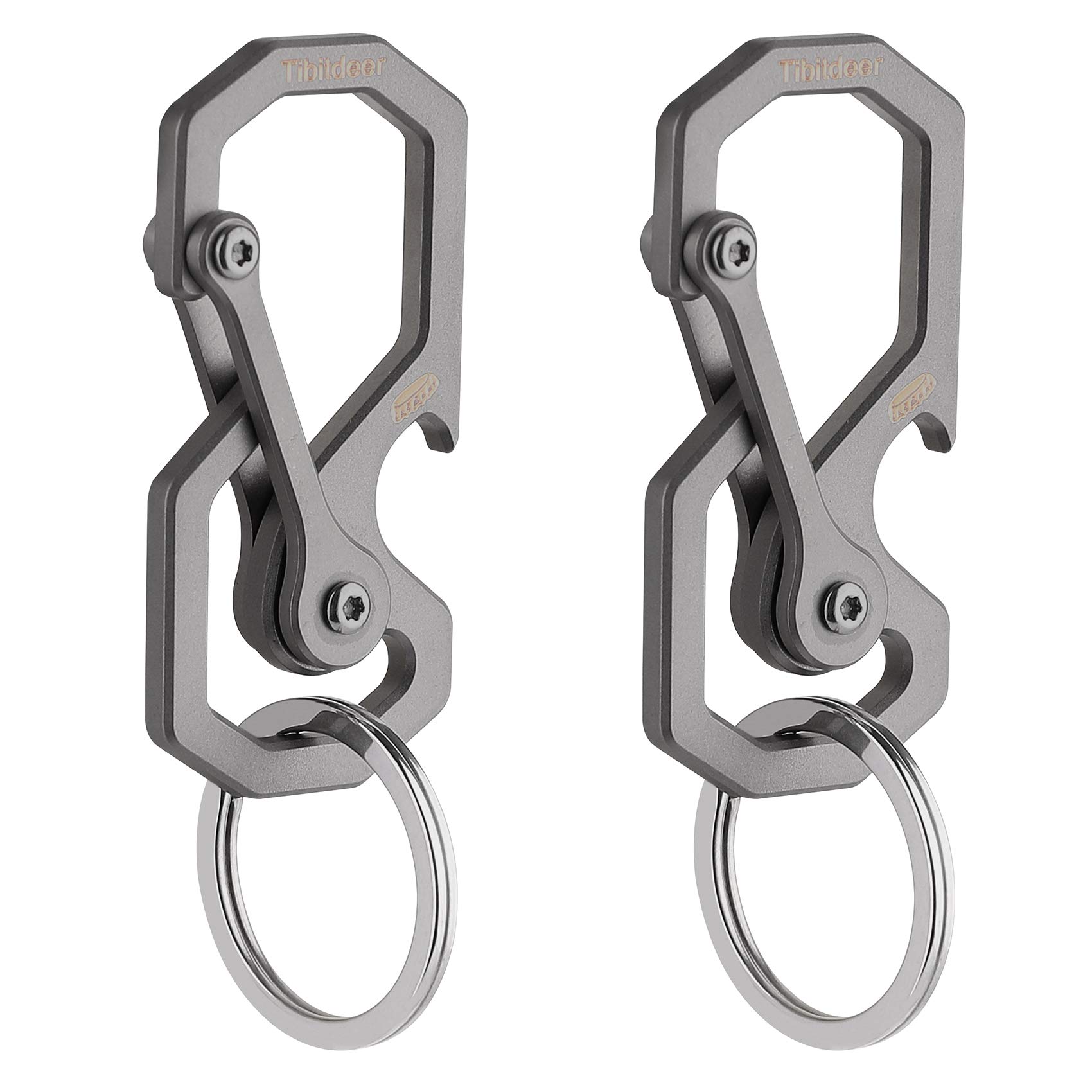 Tibitdeer Titanium Carabiner Keychain Bottle Opener 2 Packs Utility Quick-Release Keyring Key Clip Key Holder Titanium Solid Ultra Lightweight Key Ring Carabiner for Camping Hiking