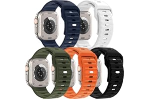 ATPZEVI 5 Pack Sport Band Compatible with Apple Watch Ultra Band 49mm Men Women, Adjustable Waterproof Silicone Strap for iWatch Series Ultra2/Ultra1 SE/9/8/7/6/5/4/3/2/1, Orange/Green/Black/White/Blue