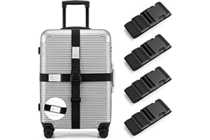 4 Pack Luggage Straps with Clear ID Window, 79" Adjustable Heavy Duty Suitcase Belt, Easy to Identify at Busy Airports, Summe